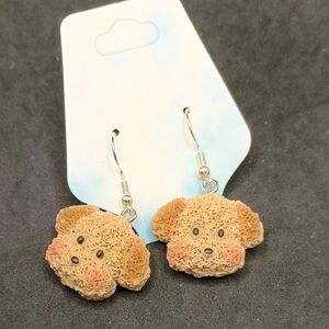 Cute Dog Face Drop Earrings in Tan